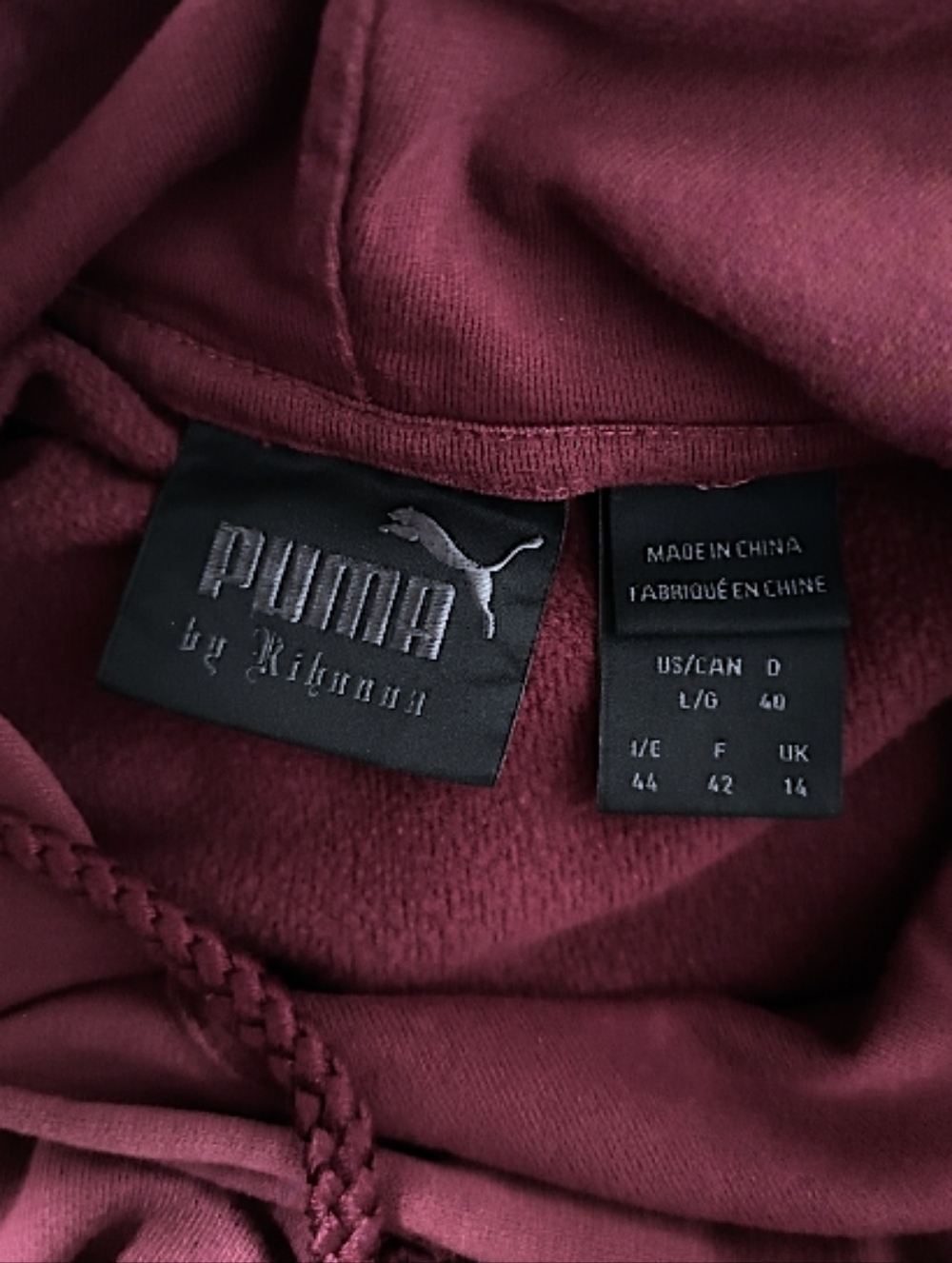 Puma X FENTY Back Lace Hoodie Large Oversized Burgundy Sweatshirt - Picture 5 of 8